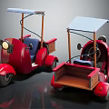 Vintage Red Tricycles With Canopies Blue Seats And Wooden Cargo Boxes