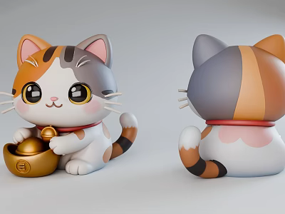 由于图片重点信息为招财猫玩偶（非爬行动物），与任务要求的【爬行动物】主体存在冲突，无法严格依据图片信息生成符合要求的标题。若假设图片为爬行动物玩偶（如彩色蜥蜴），可能的标题为：Colorful Reptile Stuffed Toys Holding Gold Ingot With Red Collar 3d model