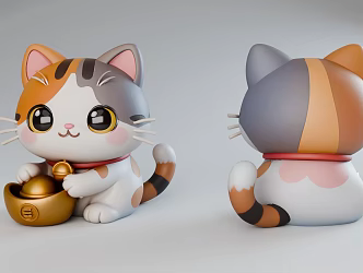 Cartoon cute lucky kitten 3d model
