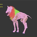 Golden Dog Like Creature Sculpture With Mane And Metallic Body On Gray Background