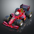 Red Ferrari Formula 1 Race Car with Shell Sponsorship Logo and Driver Helmet