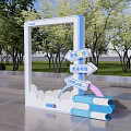 Modern campus network red clock-in photo landscape 3d model
