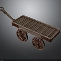 Vintage Wooden Cart With Flatbed Design Two Spoked Wheels And Handle