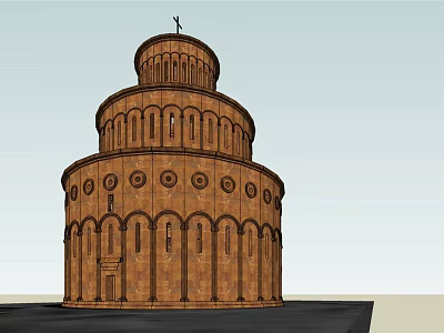 Ancient Circular Architecture With Multi Tiered Structure Arched Windows And Cross Top 3d model