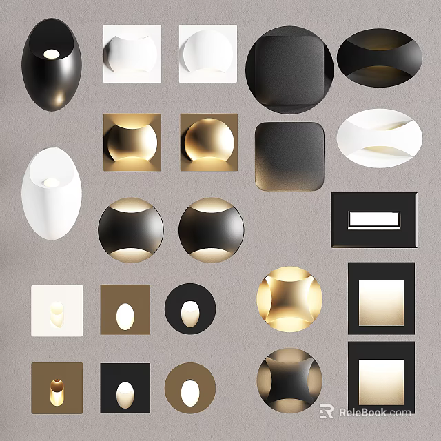 Modern Downlights And Spotlights With Black White Gold Round Square Designs 3d model 