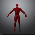 Red Superhero Figure In Full Body Suit With Chest Emblem And Utility Belt Standing Pose