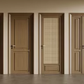 Brown Wooden Doors With Various Panel And Grid Designs In Interior 3d model