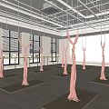 Spacious Modern Aerial Yoga Studio With Pink Swings Yoga Mats And Large Windows