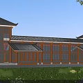 Traditional Ancient Architecture With Sloped Roof Wooden Frames Brick Walls And Green Surroundings