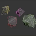 Black Polyhedral Stones With Textured Surfaces On Dark Background And Reflections 3d model