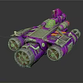 Futuristic Purple And Green Spacecraft With Multiple Glowing Engines For Cosmic Exploration