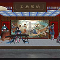 Traditional Chinese Performance Scene With Red Architecture And Ancient Musical Instruments