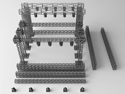 Musical Instruments and Art Supplies Display with Metal Truss Structure and Tools 3d model
