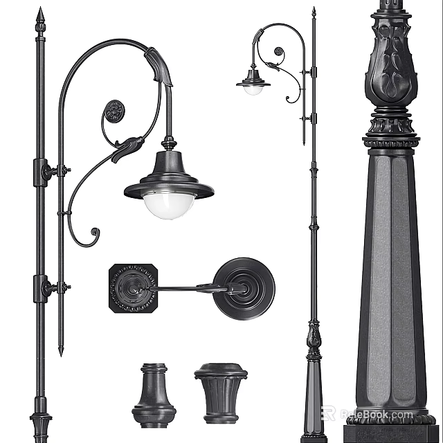 Classic Outdoor Lights With Decorative Metal Garden Lamp Posts And Wall Fixtures 3d model 