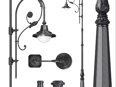 Classic Outdoor Lights With Decorative Metal Garden Lamp Posts And Wall Fixtures 3d model