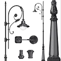Classic Outdoor Lights With Decorative Metal Garden Lamp Posts And Wall Fixtures