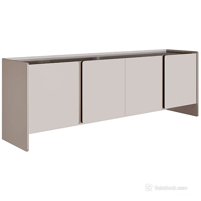 Sleek Modern TV Stand Design With Light Colored Cabinet Doors And Storage Space 3d model 