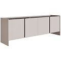 Sleek Modern TV Stand Design With Light Colored Cabinet Doors And Storage Space