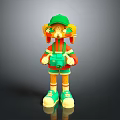 Game Movie Character Wearing Green Hat With Yellow Ears Holding Green Camera In Vibrant Outfit