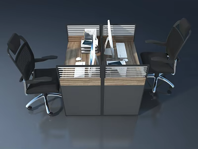 Contemporary Office Workstation With Swing Door Storage Cabinets And Ergonomic Chairs 3d model