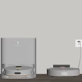 Modern Gray Robot Vacuum Cleaner With Charging Dock On Wooden Floor And Wall Background