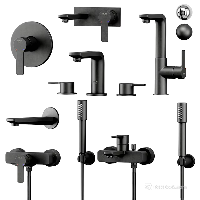 Modern Black Faucets Various Styles For Kitchen And Bathroom Use 3d model 