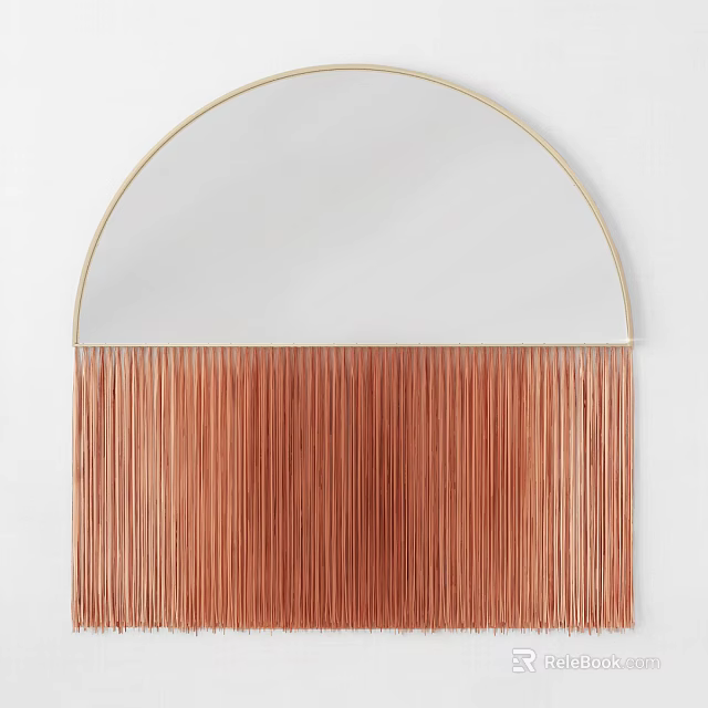 Modern Wall Decor With Half Moon Mirror And Orange Tassels Design 3d model 