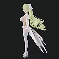 Anime Style Woman With Long Green Hair White Outfit And Light Blue Accents