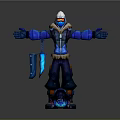 3D Game Movie Character In Blue Outfit With White Helmet Goggles Fur Trim And Dagger