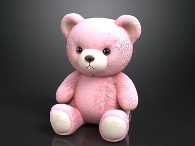 Cute Pink Teddy Bear Doll Soft Plush With White Paws Against Black Background 3d model