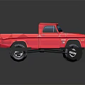 Red Vintage Pickup Truck With Single Cab Shiny Body And Large Tires
