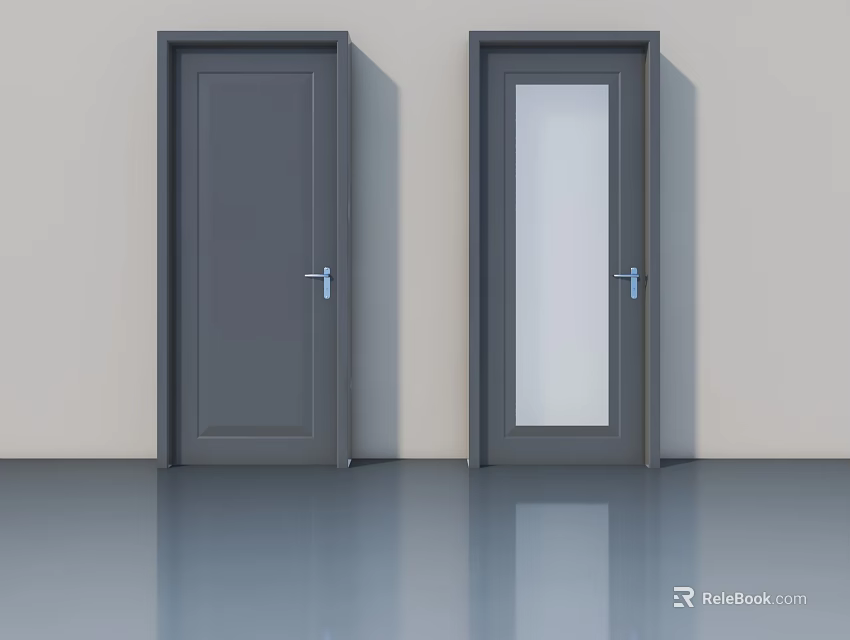 Modern Gray Hinged Doors with Solid Panel and Glass Insert Design 3d model