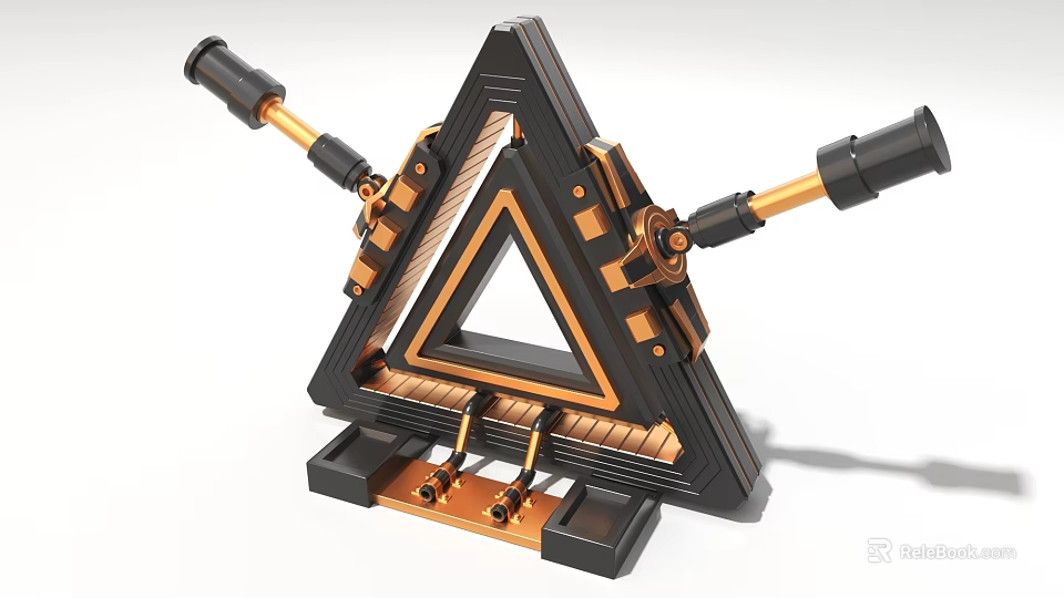 High Performance Industrial Equipment Featuring Triangular Structure Black Gold Metal Components And Supporting Arms 3d model 
