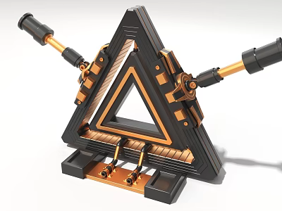High Performance Industrial Equipment Featuring Triangular Structure Black Gold Metal Components And Supporting Arms 3d model