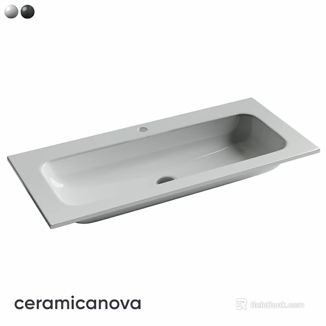 Modern White Rectangular Countertop Washbasin with Smooth Surface and Drain Hole 3d model 