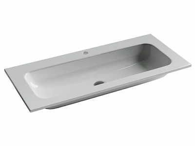 Modern White Rectangular Countertop Washbasin with Smooth Surface and Drain Hole 3d model