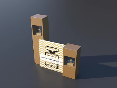Minimalist Decorative Ornament Set On Brown Cube Display Stand With Zigzag Pattern 3d model