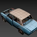 Rusty Blue Vintage Car With Beige Roof And Damaged Exterior Parts
