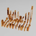 Golden Industrial Equipment Models Featuring Diverse Mechanical Structure and Metal Parts