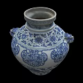 Traditional Blue and White Ceramic Vessel With Floral Patterns And Double Handles