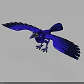 Blue Crow With Spread Wings Flying On Gray Background Showing Reflection 3d model