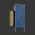 Vintage Blue Distressed Wood Cabinet With Open Doors And Drawers Detail