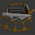 Yellow And Silver Knuckle Duster With Four Rings And Rustic Worn Surface
