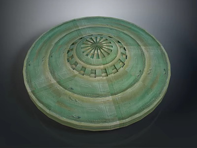 Green Circular Decorative Disc With Concentric Rings And Central Radial Pattern 3d model
