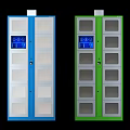 Smart Lockers With Transparent Door Digital Screen And Multiple Compartments In Blue Green