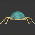 Spider Sculpture With Golden Legs And Turquoise Spheres On Black Background