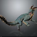 3D Dragon Figure With Teal Orange Scales Red Horns Open Mouth Spiked Tail