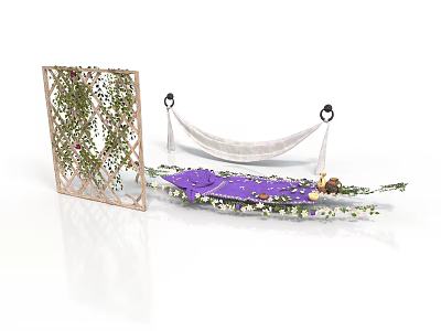 Decorative Screen With Hammock Purple Cushion Green Plants And Floral Decor 3d model