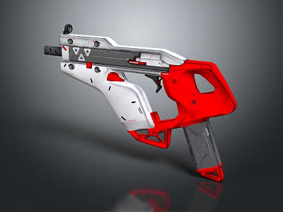 Futuristic Modern Weapon Pistol With White Red Grip And Sleek Frame Design 3d model