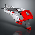 Futuristic Modern Weapon Pistol With White Red Grip And Sleek Frame Design